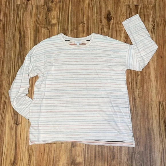 J Jill womens sweatshirt Medium long sleeve stripe stretch soft Pure Jill white - Picture 1 of 8